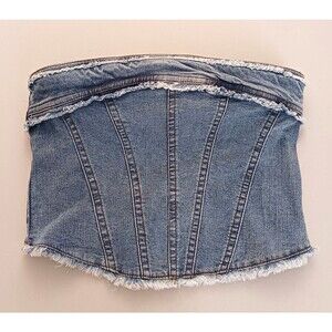 NWT Ecote Urban Outfitters Blue Denim Back Zip Corset Bandeau Top  XS